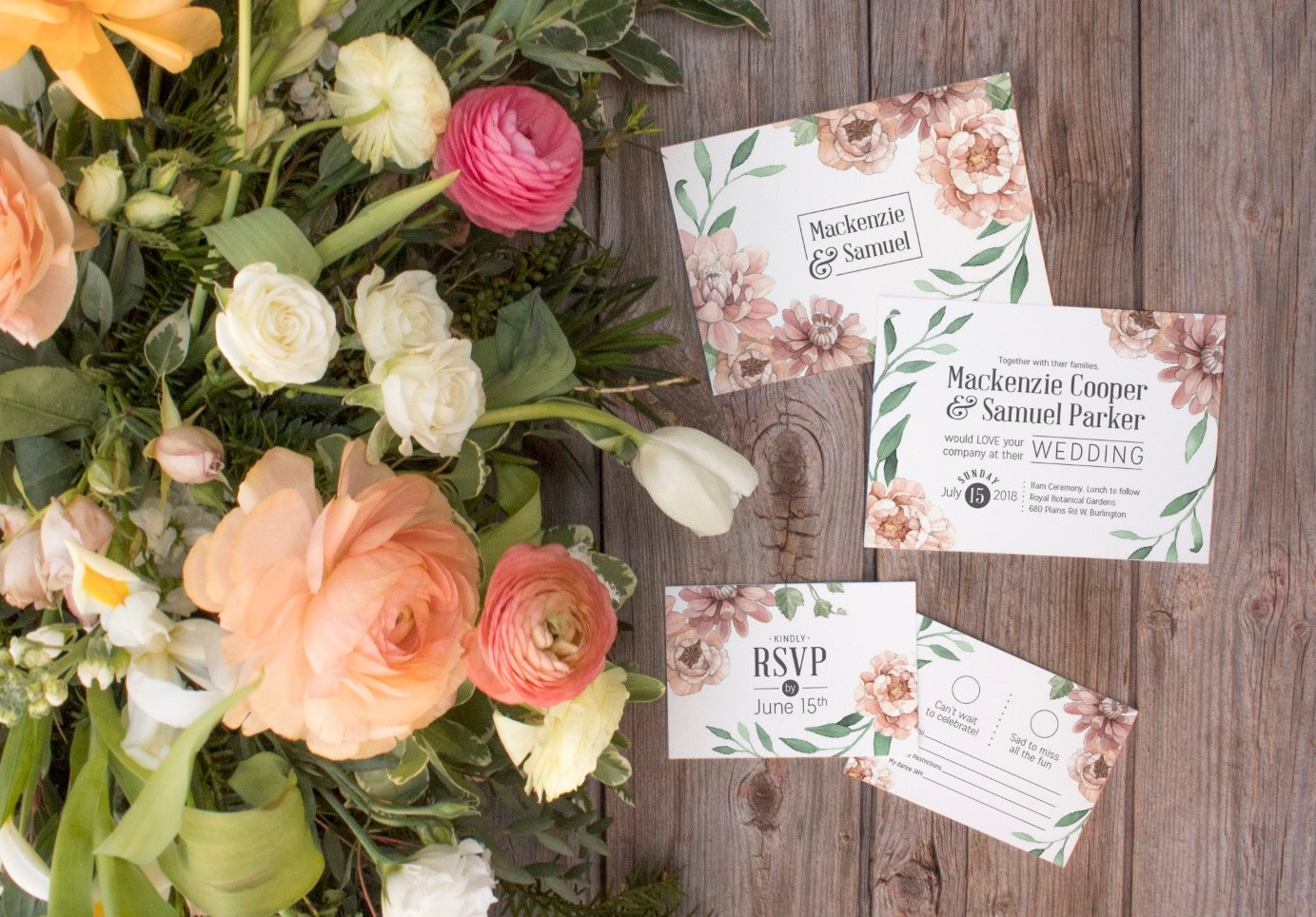 Blush Botanical and Vine Watercolour Wedding Invitations and Stationery by Alicia's Infinity - www.aliciasinfinity.com