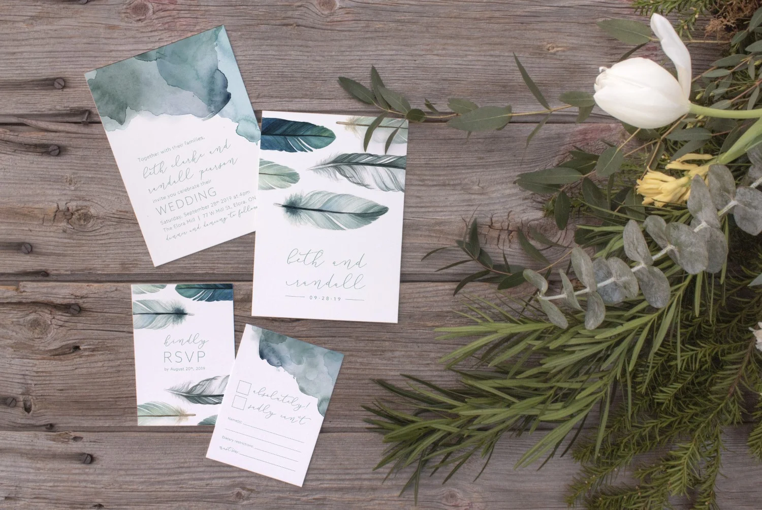 Watercolour Feathers Boho Wedding