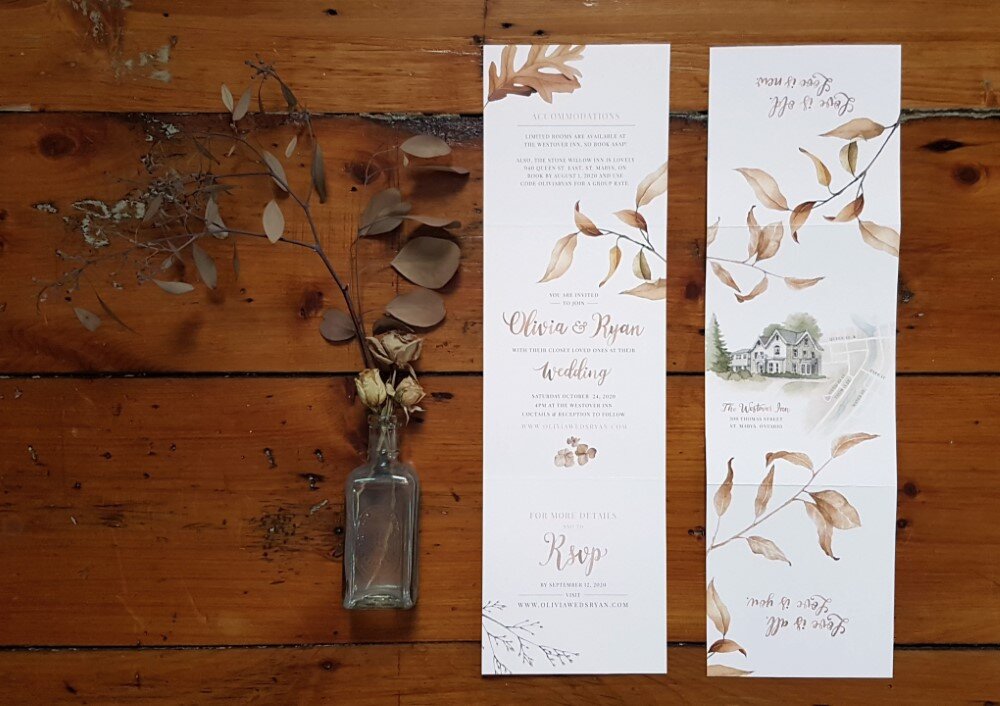 Overlap Folding Autumn Leaves Wedding Invitation