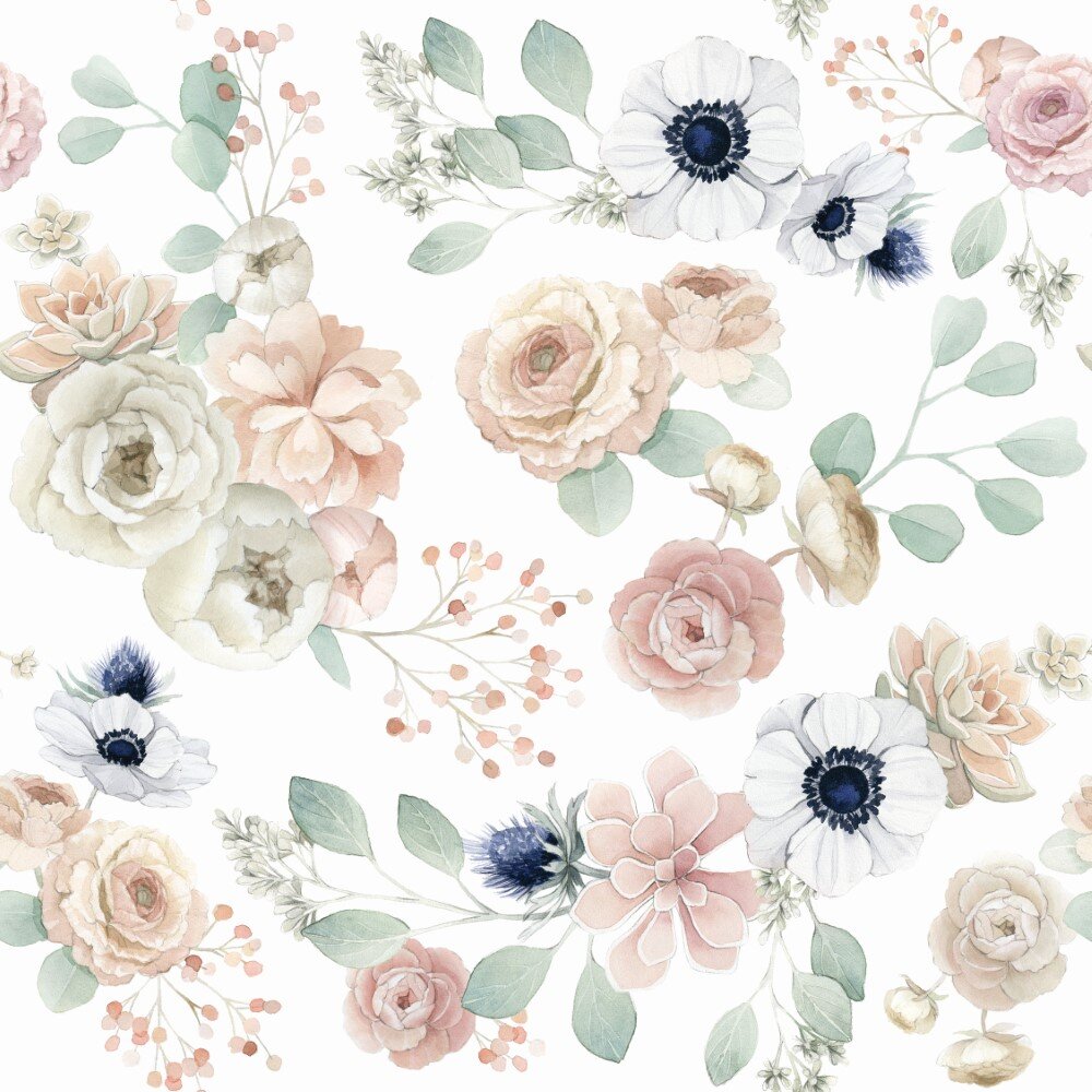 Anemone, ranunculus, succulent and eucalyptus pattern