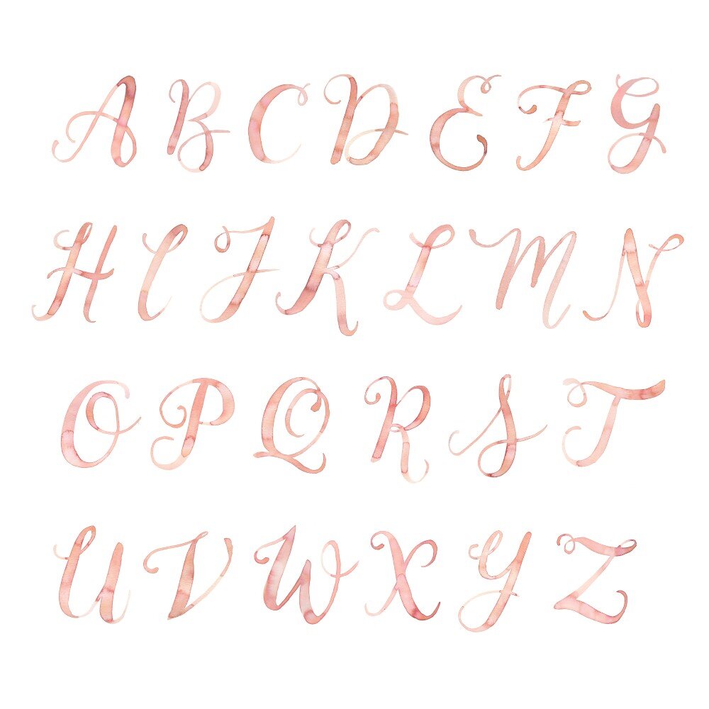 Watercolour brush lettering alphabet