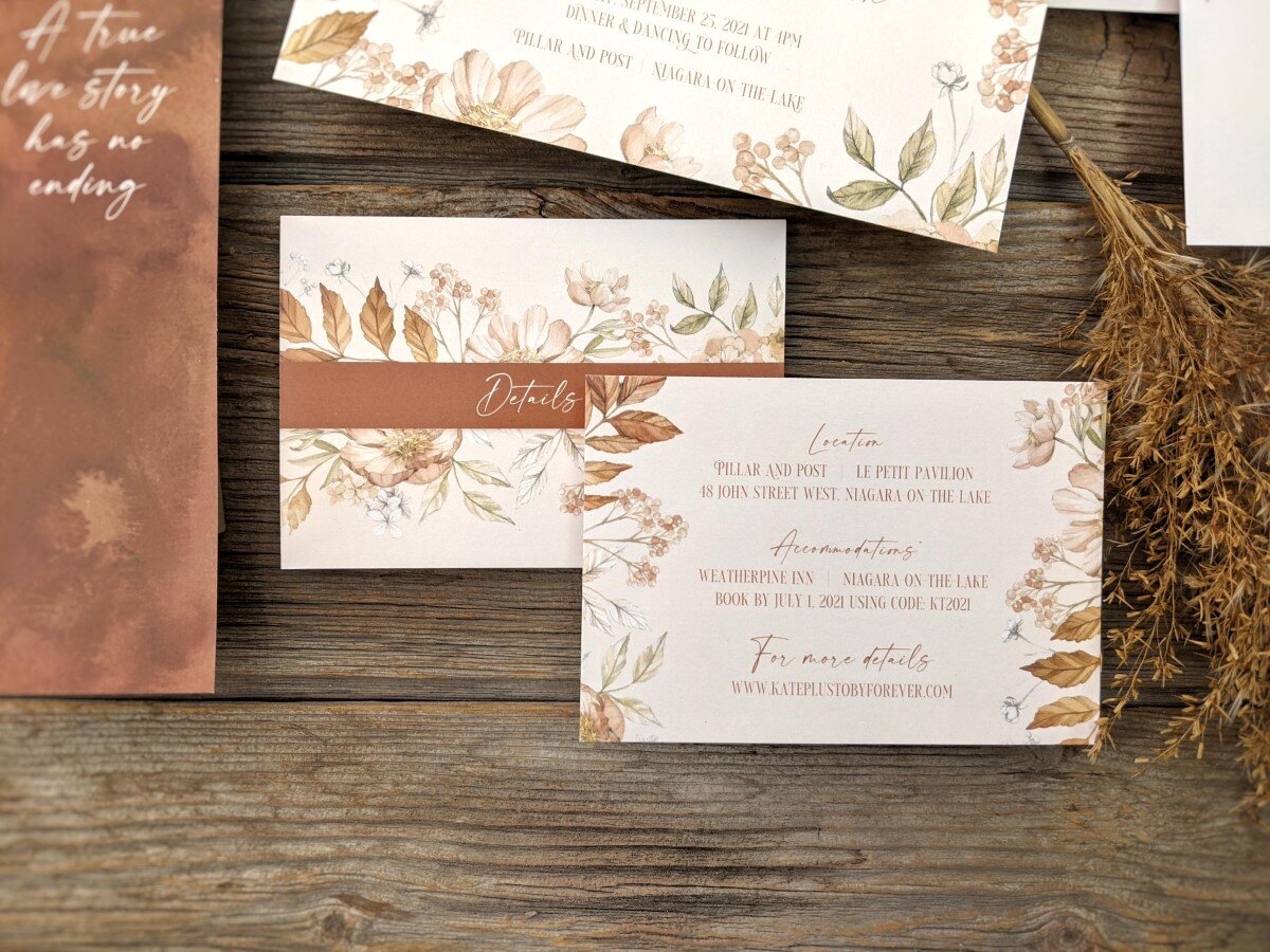 Blush Peonies and Warm Leaves Wedding Details Card