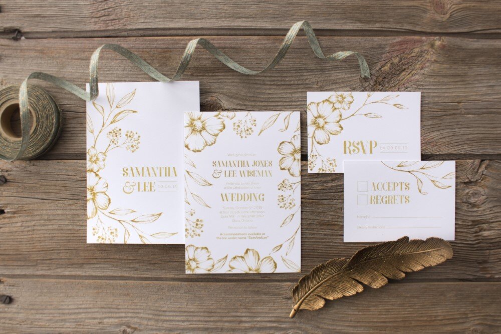 Faux Gold Floral Wedding Stationery