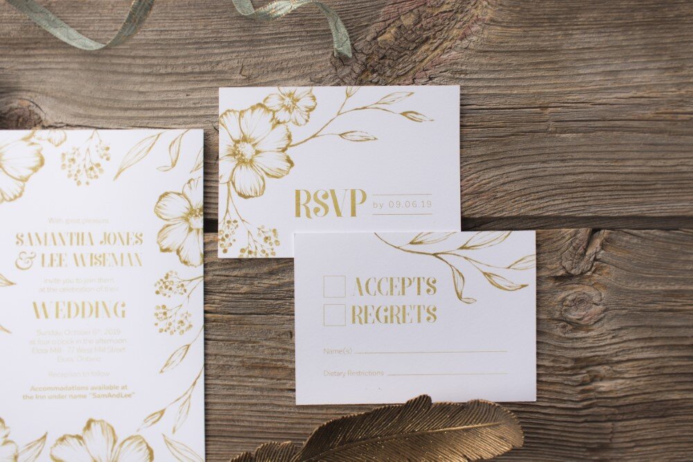 Faux Gold Floral Wedding Stationery