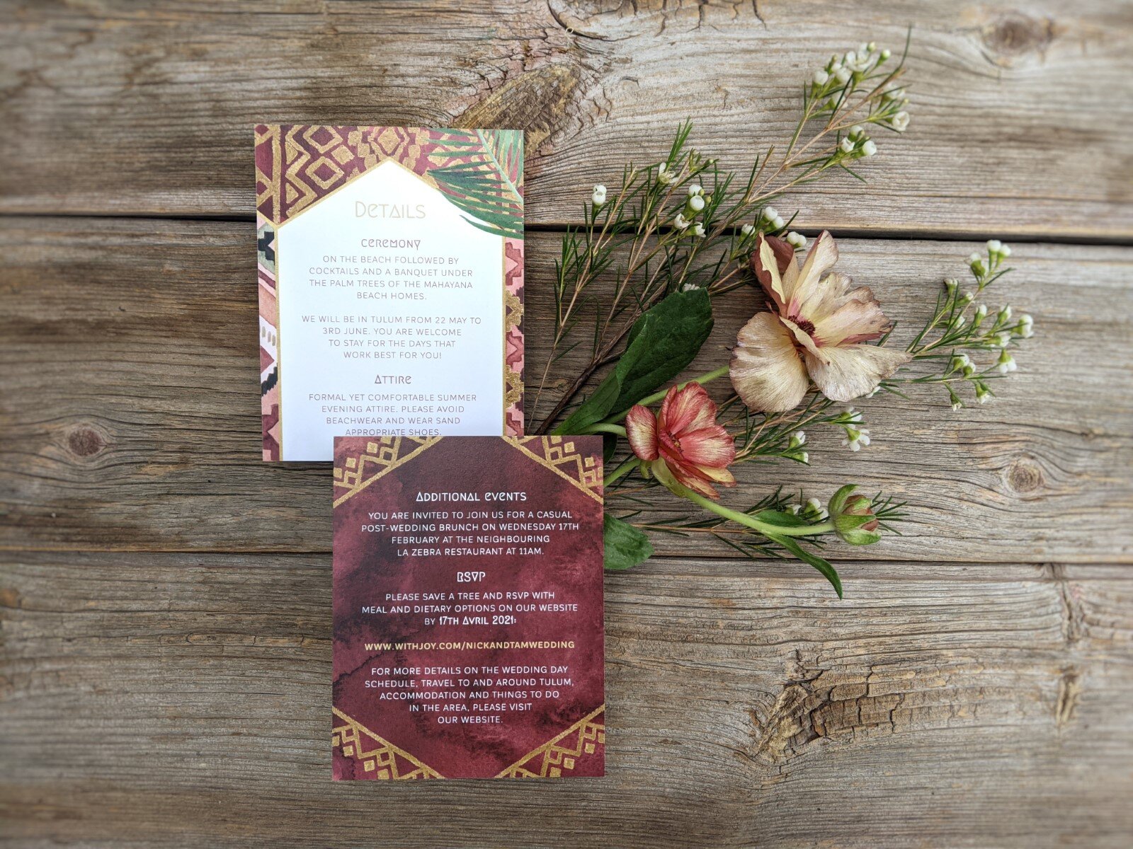 Aztec Rug with Boho vibes &amp; Tropical leaves Details Card