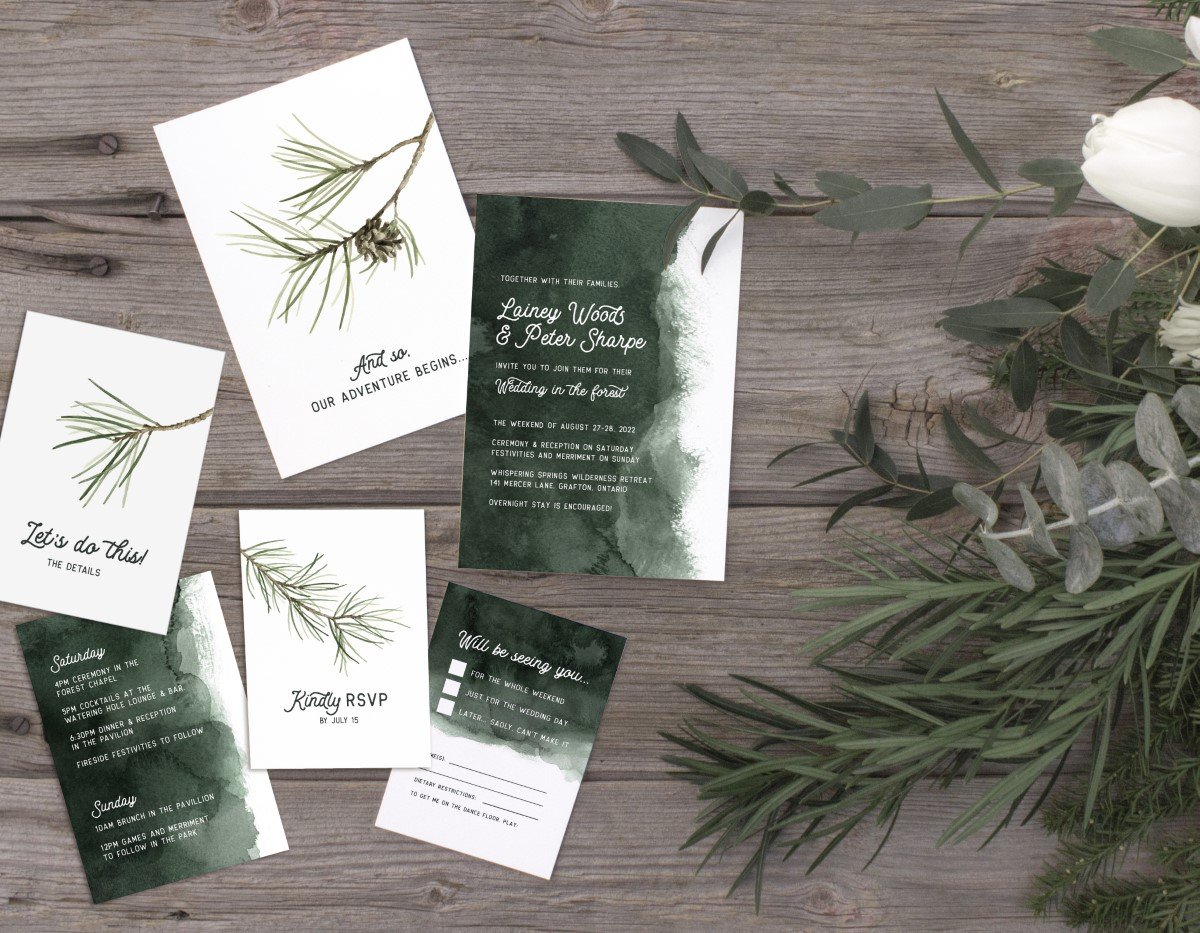 Pine tree Branch -  Forest Wedding Invitations