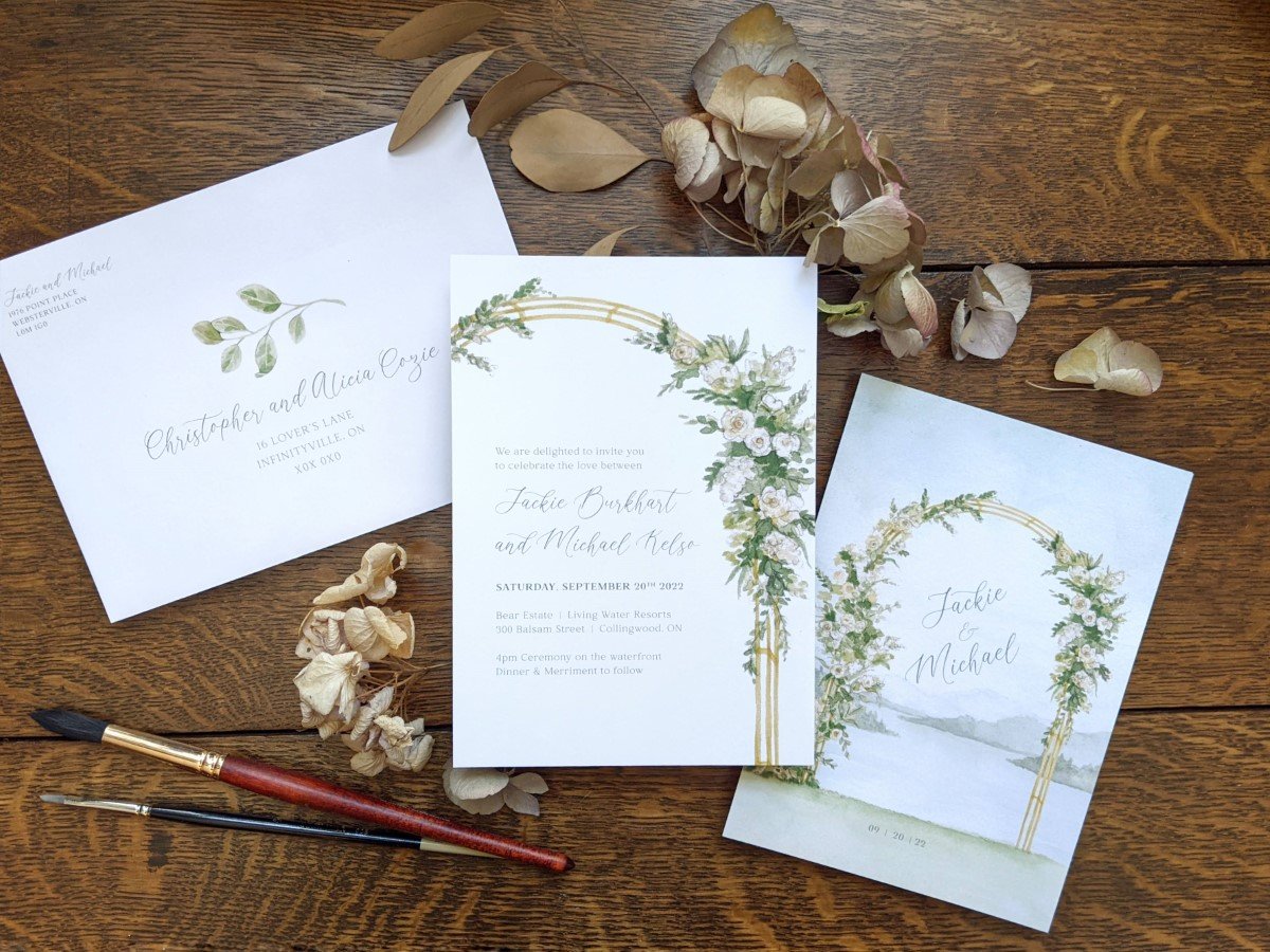 Flower Arch Lake Wedding Invitation