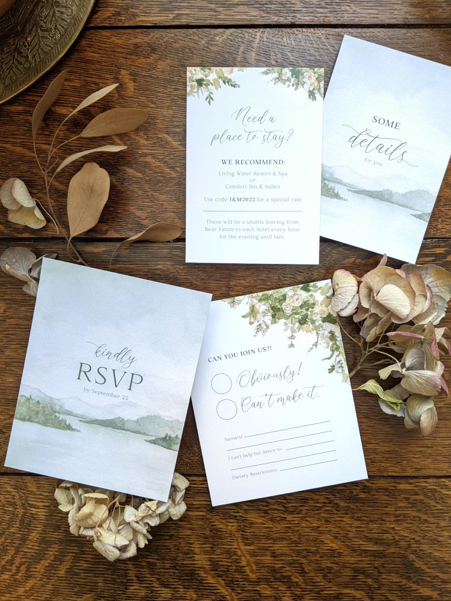 Flower Arch Lake Wedding Invitation Details Card RSVP
