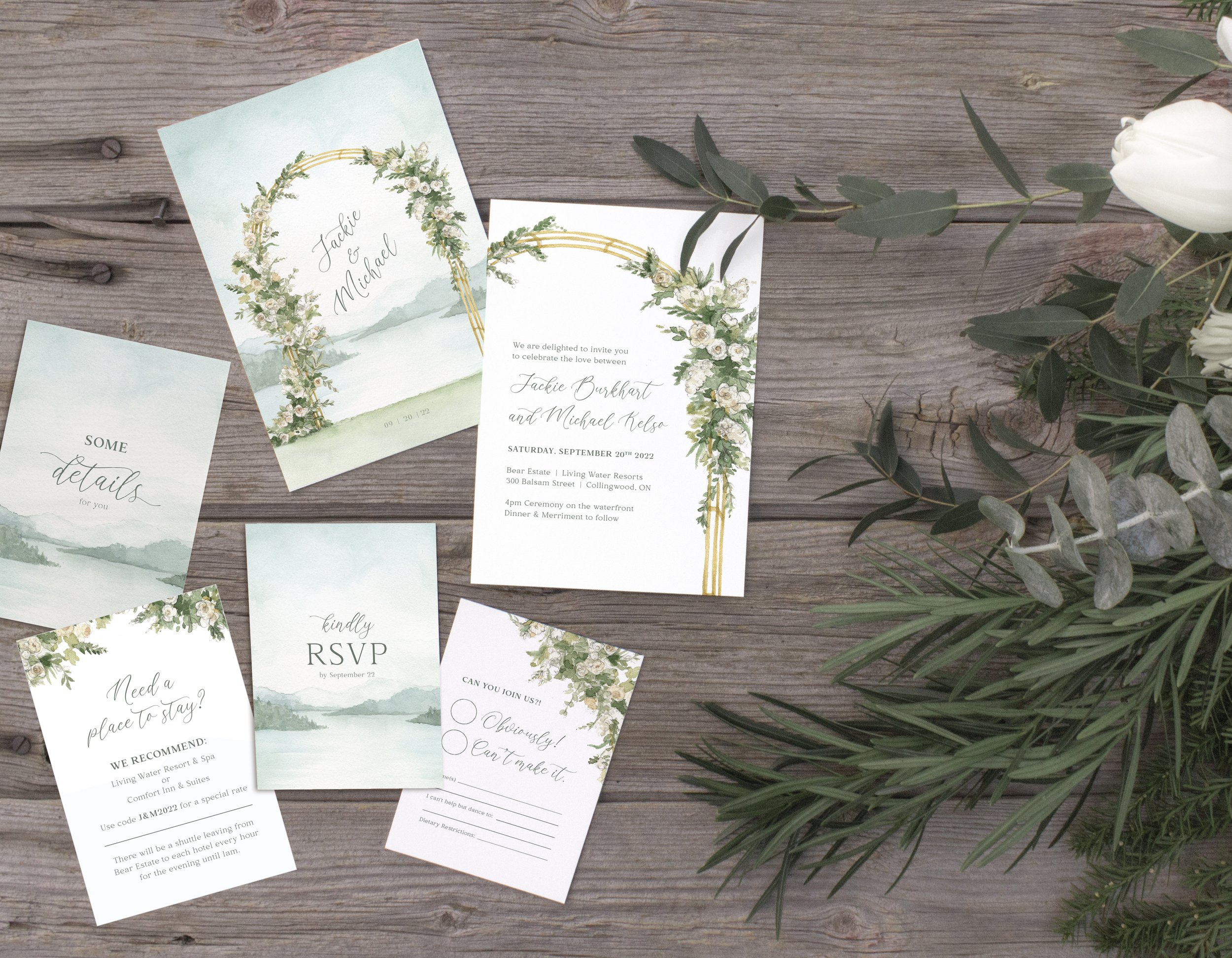 Flower Arch Lake Wedding Invitation RSVP Details Card