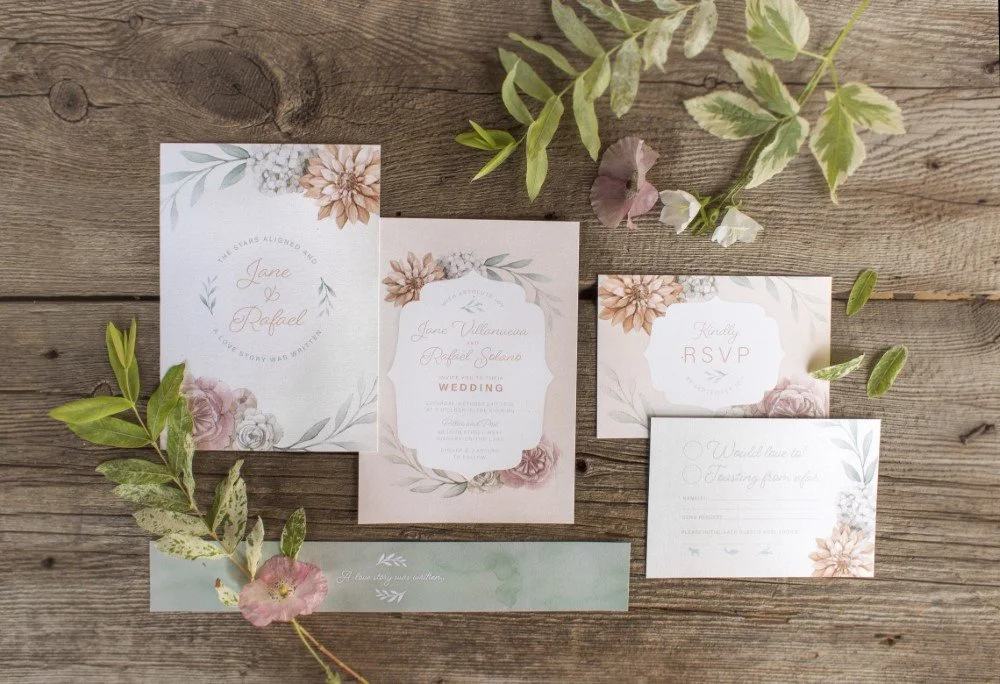 Hydrangea with Peach Dahlia Botanical - Invitation Full(web).jpg