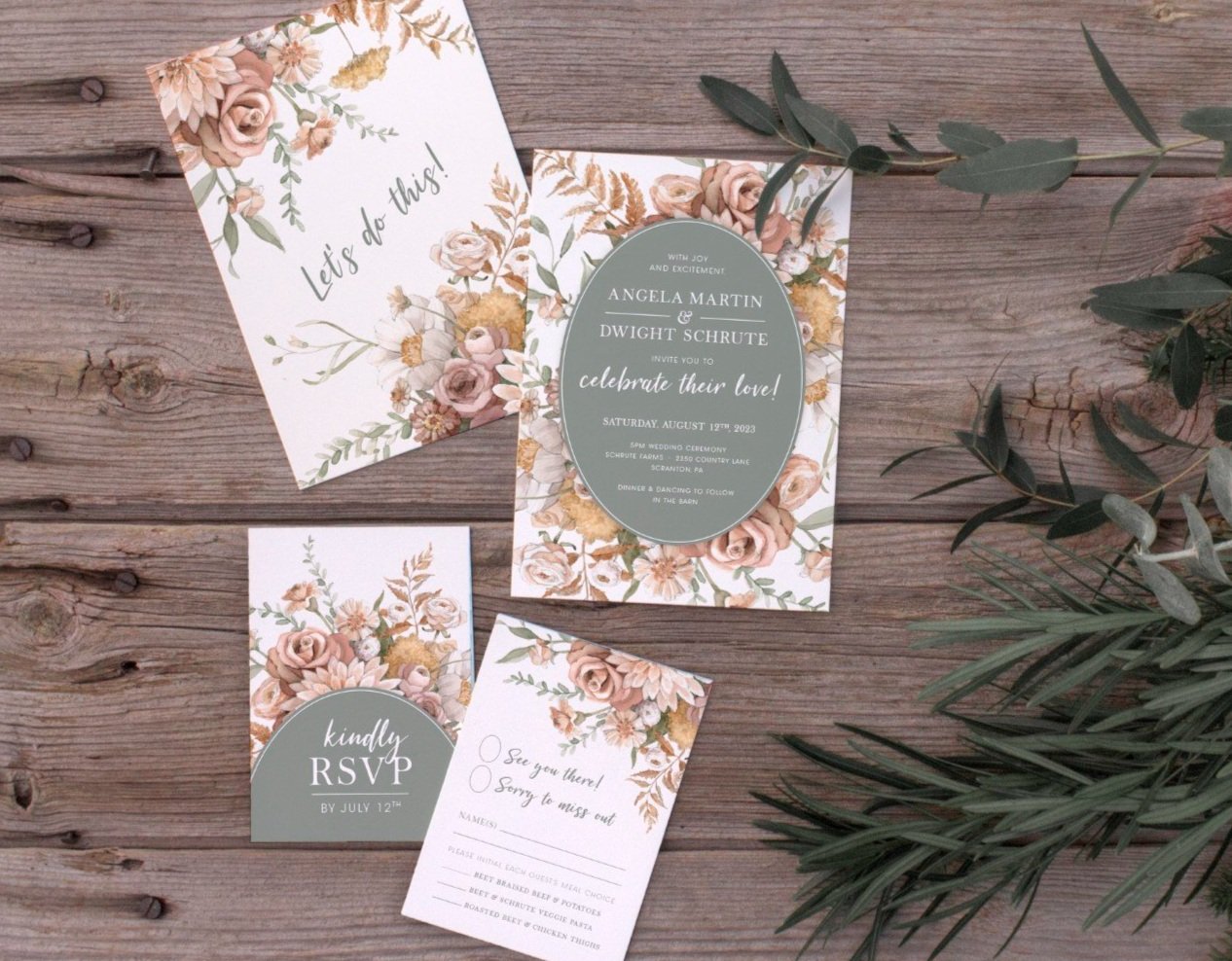 SAGE GREEN AND RUST ROMANTIC FLORALS