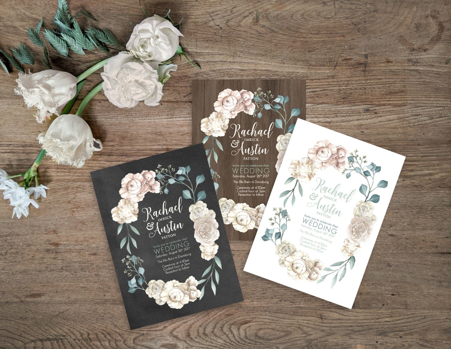 Rustic Wood Floral Wreath and Camping Wedding Invitations by Alicias Infinity (Colours) (Custom).jpg