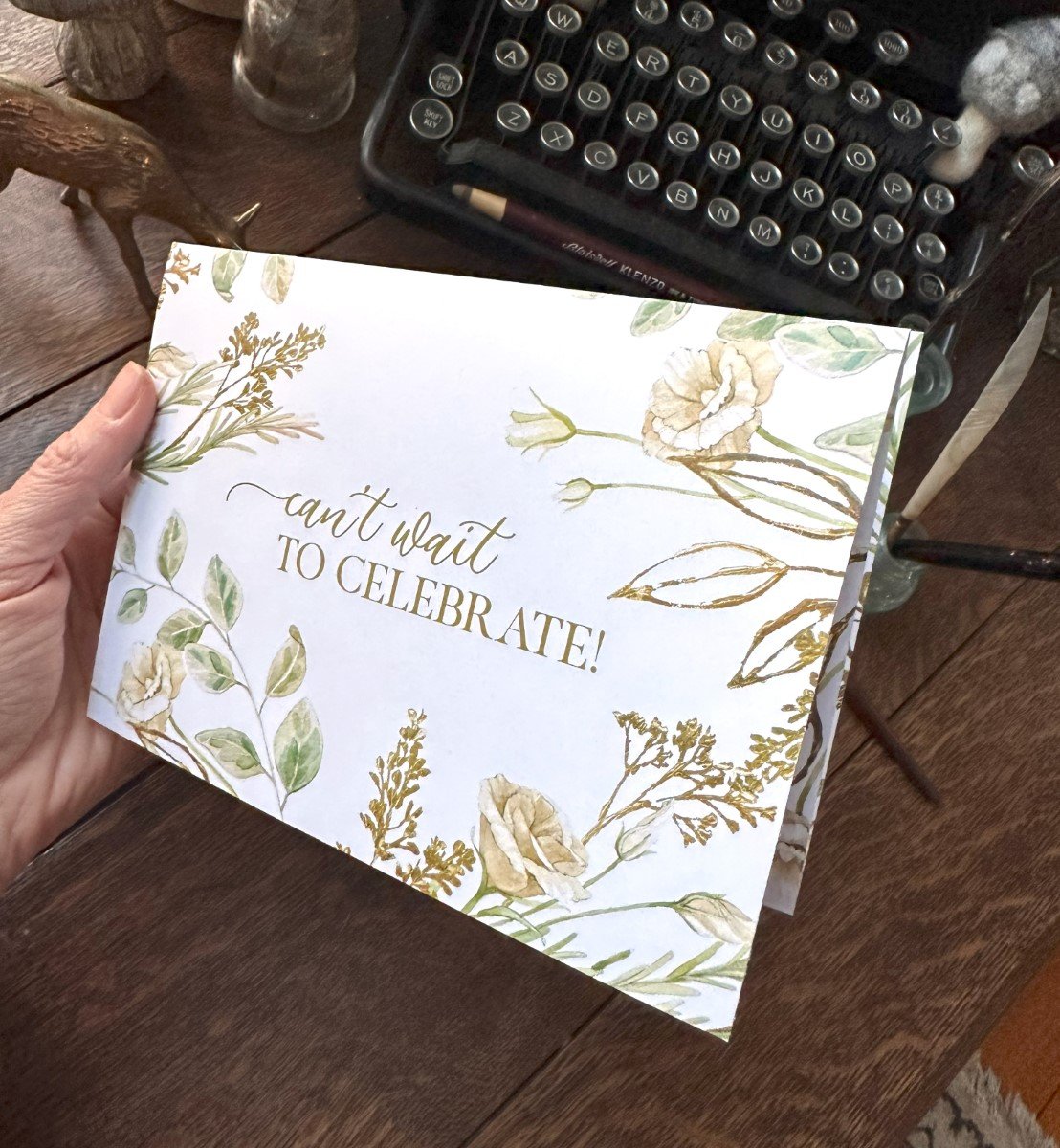 Gold Leaf and Cream Florals Folding Wedding Invitation