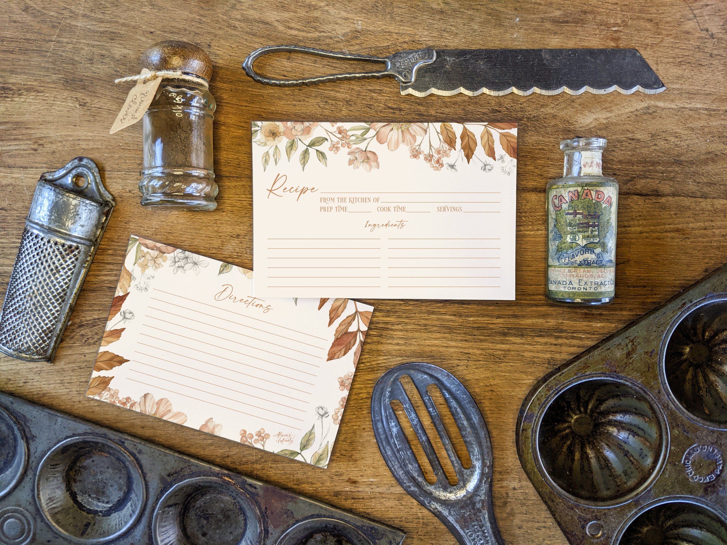 Blush Peonies and Autumn Leaves Recipe Cards.jpg