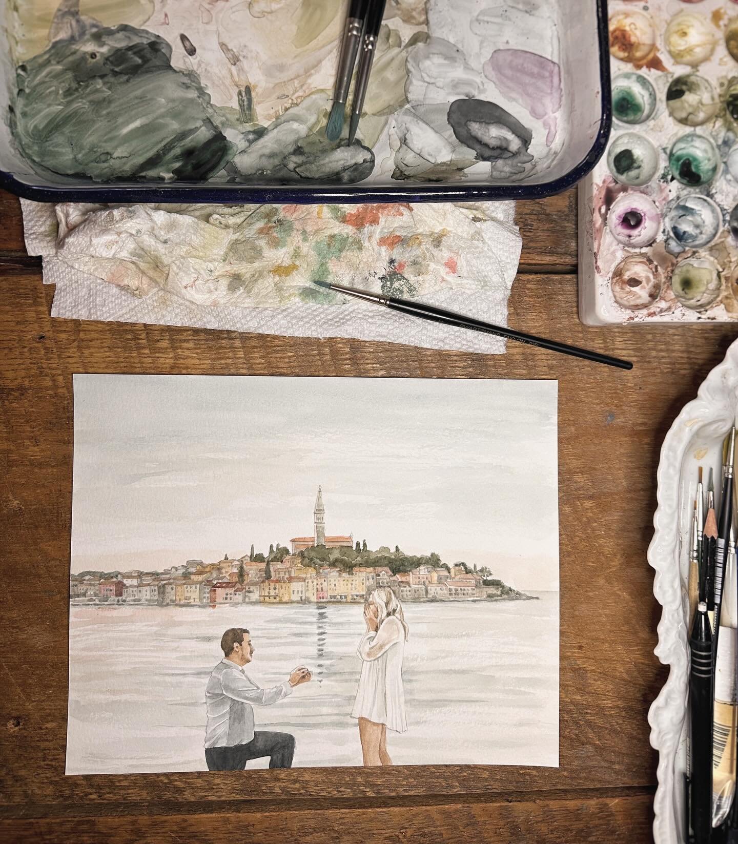 I love a good proposal story! This painting was created for a client as a gift to their cousin who got engaged in the town their family is from in Croatia! How special, and gorgeous!!! Congrats to the happy couple - they just got married on Saturday!