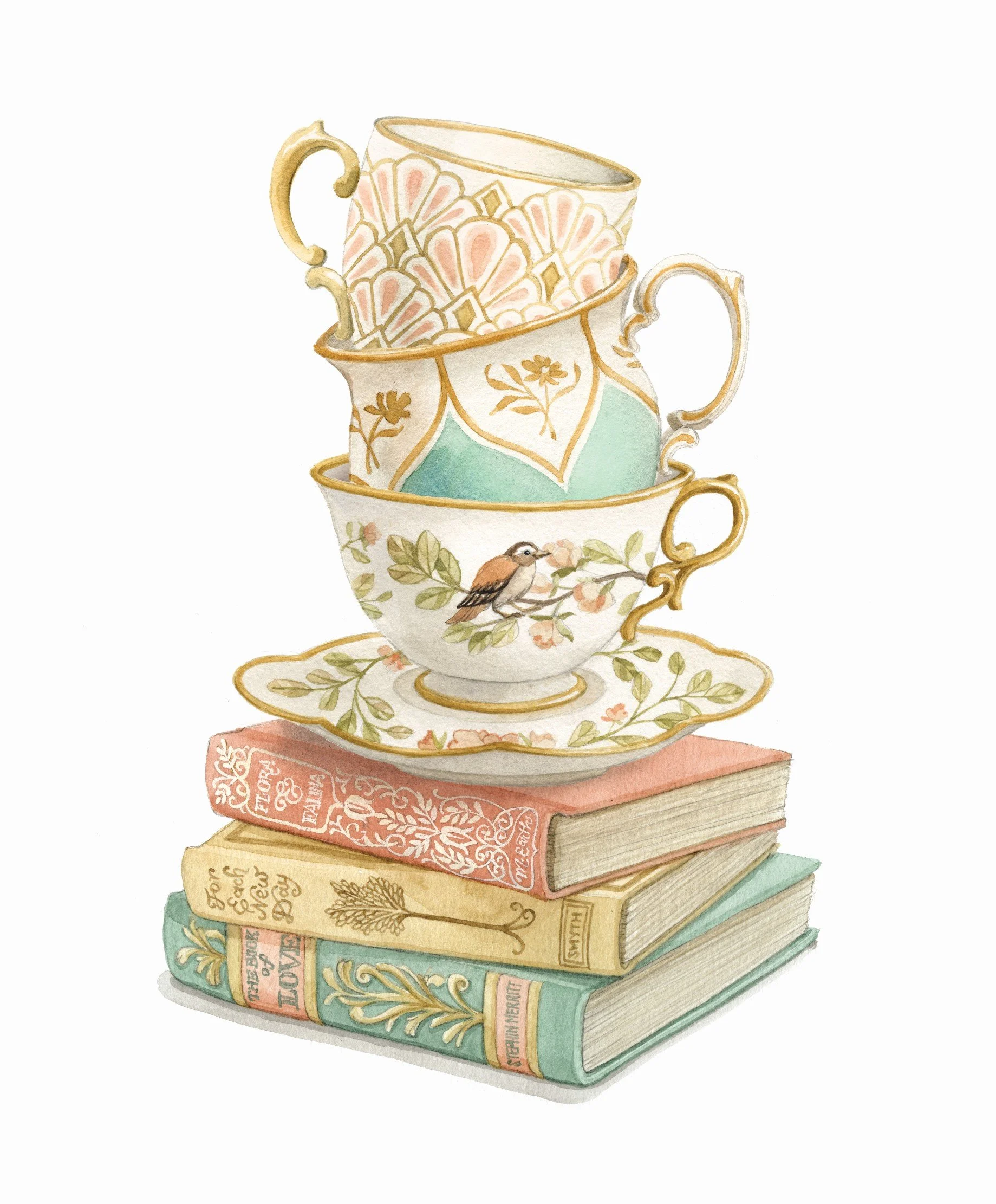Teacup Stack on Vintage Books