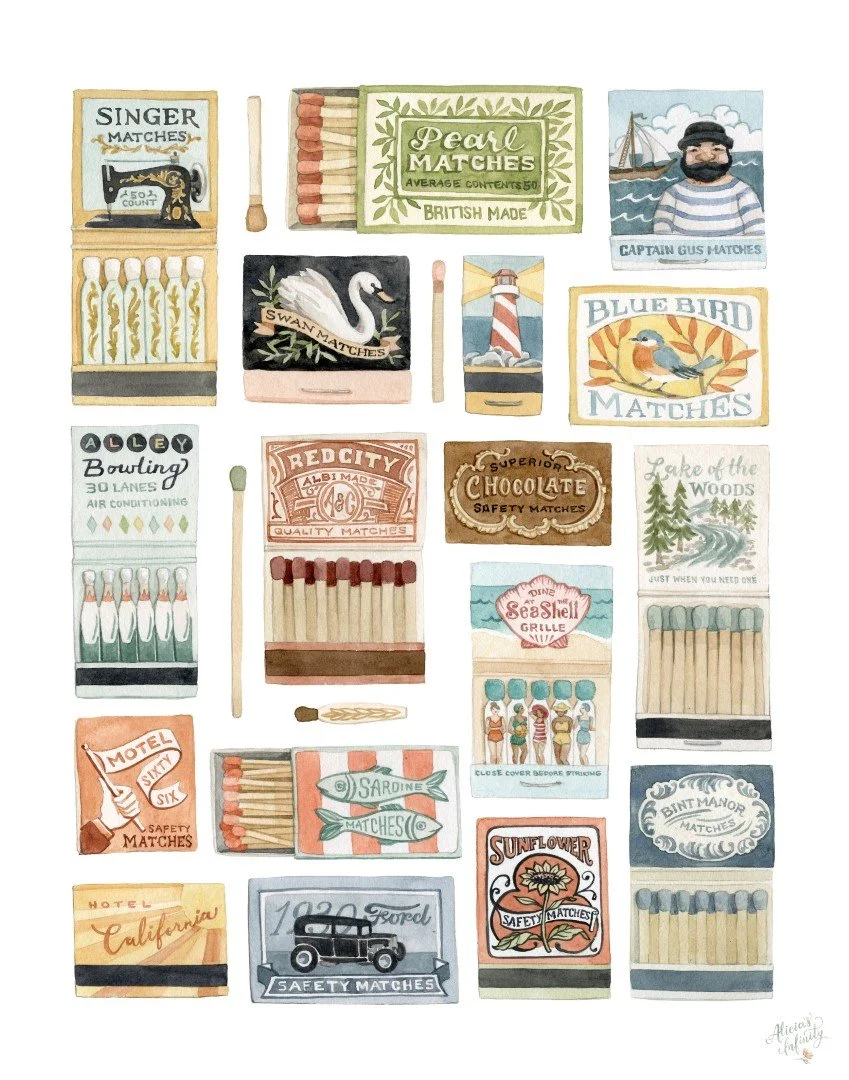 Vintage Watercolour Matchbooks