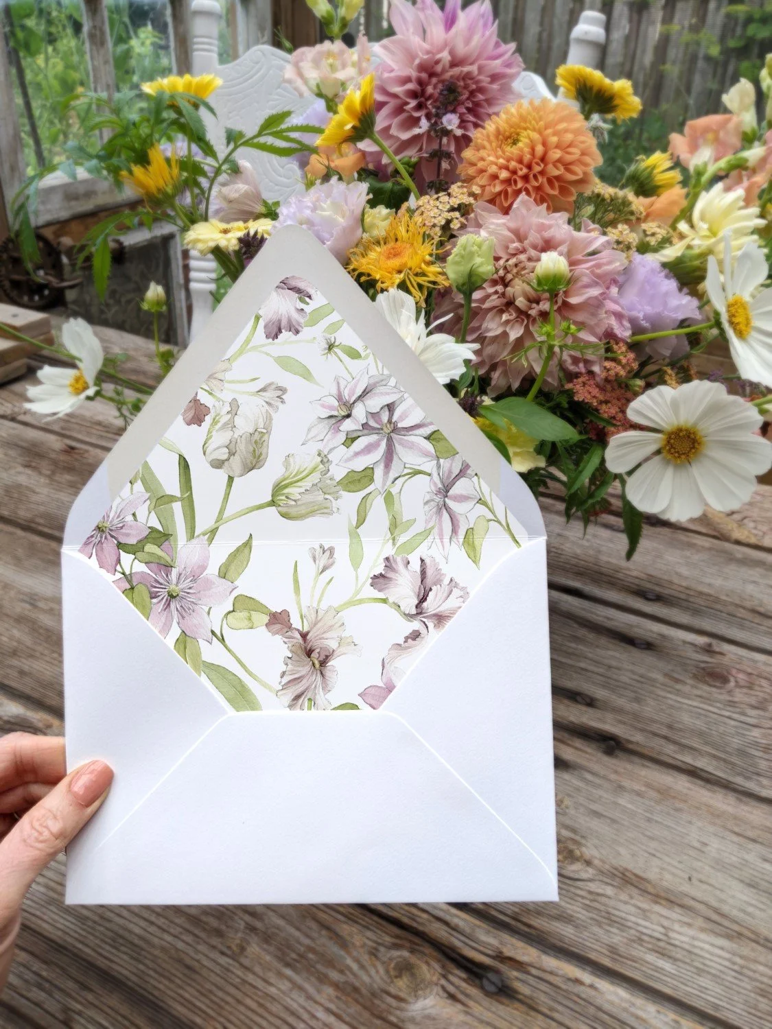 Purple Tulips and Iris Spring Wedding Envelope