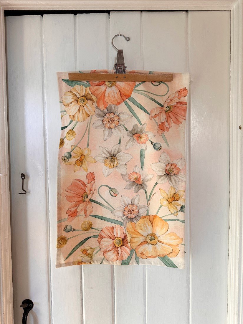 Daffodil and Poppy Floral Tea Towel