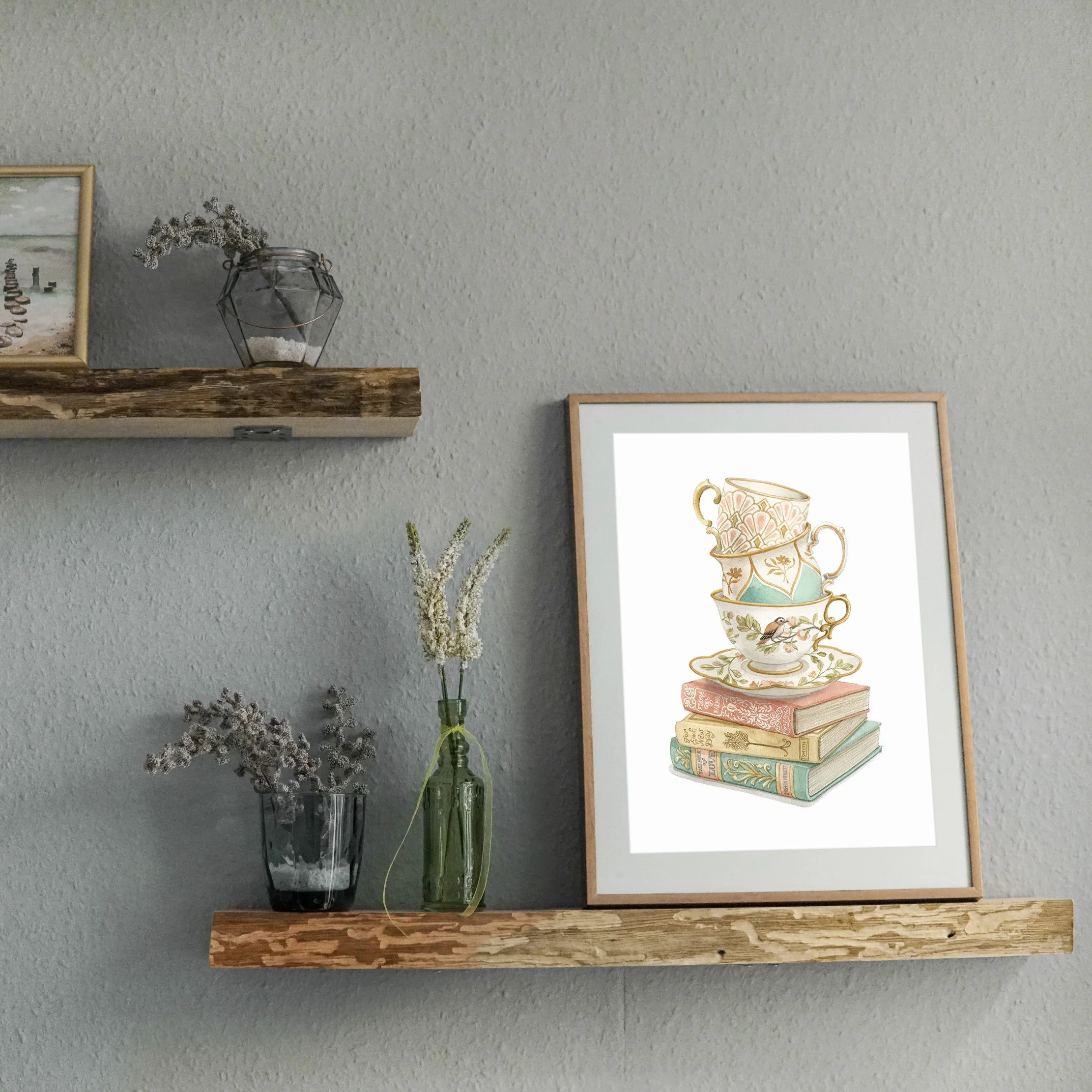 Teacup Stack on Books FRAMED 2 (Custom).jpg