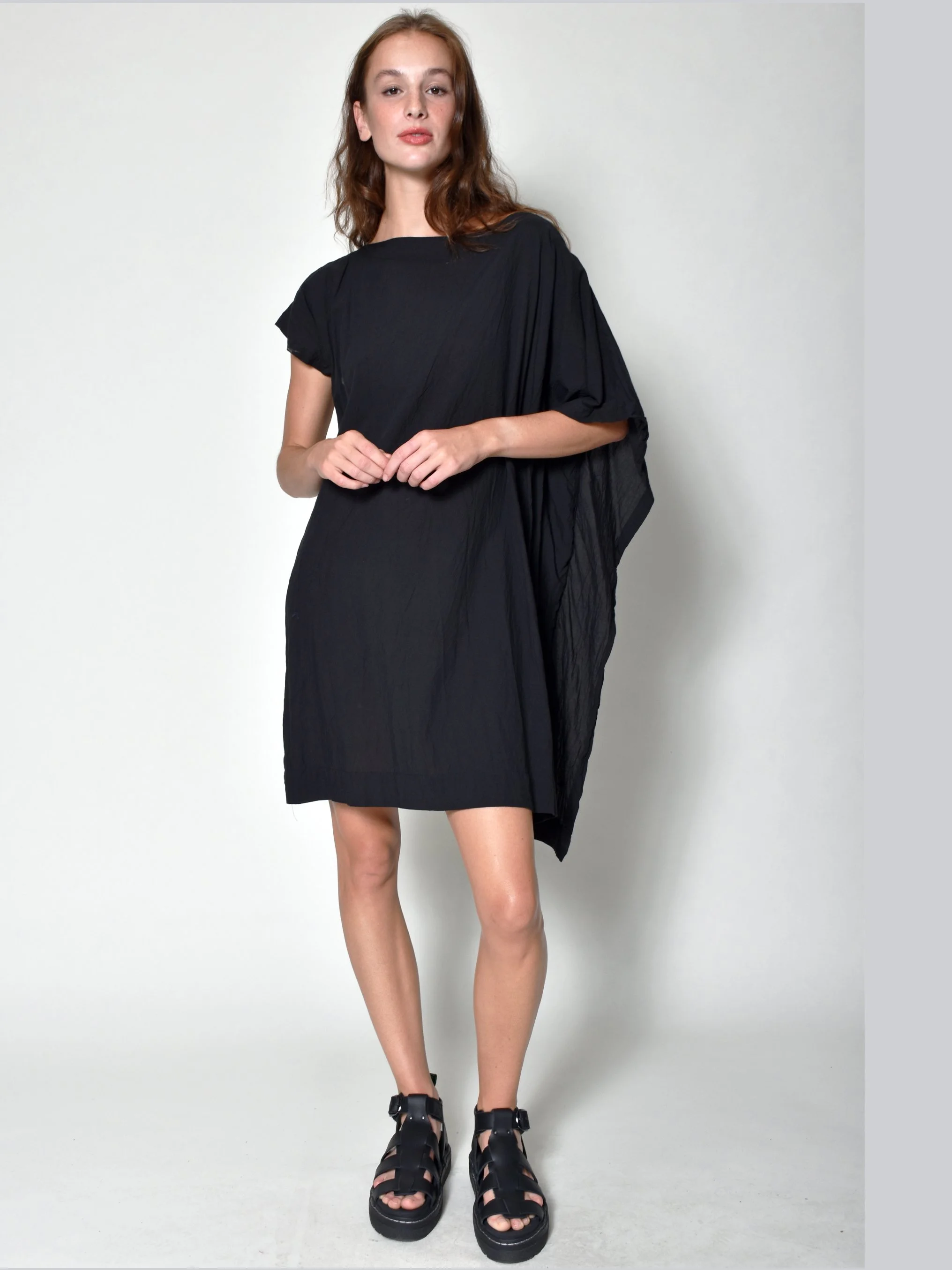 ASYM DRAPPED SLEEVE DRESS