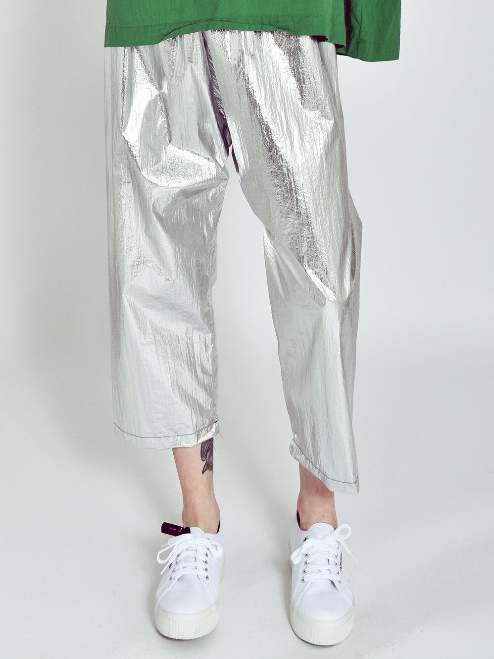 Silver Unisex Nylon Loose Cropped Pants Made in Brooklyn — uzinyc