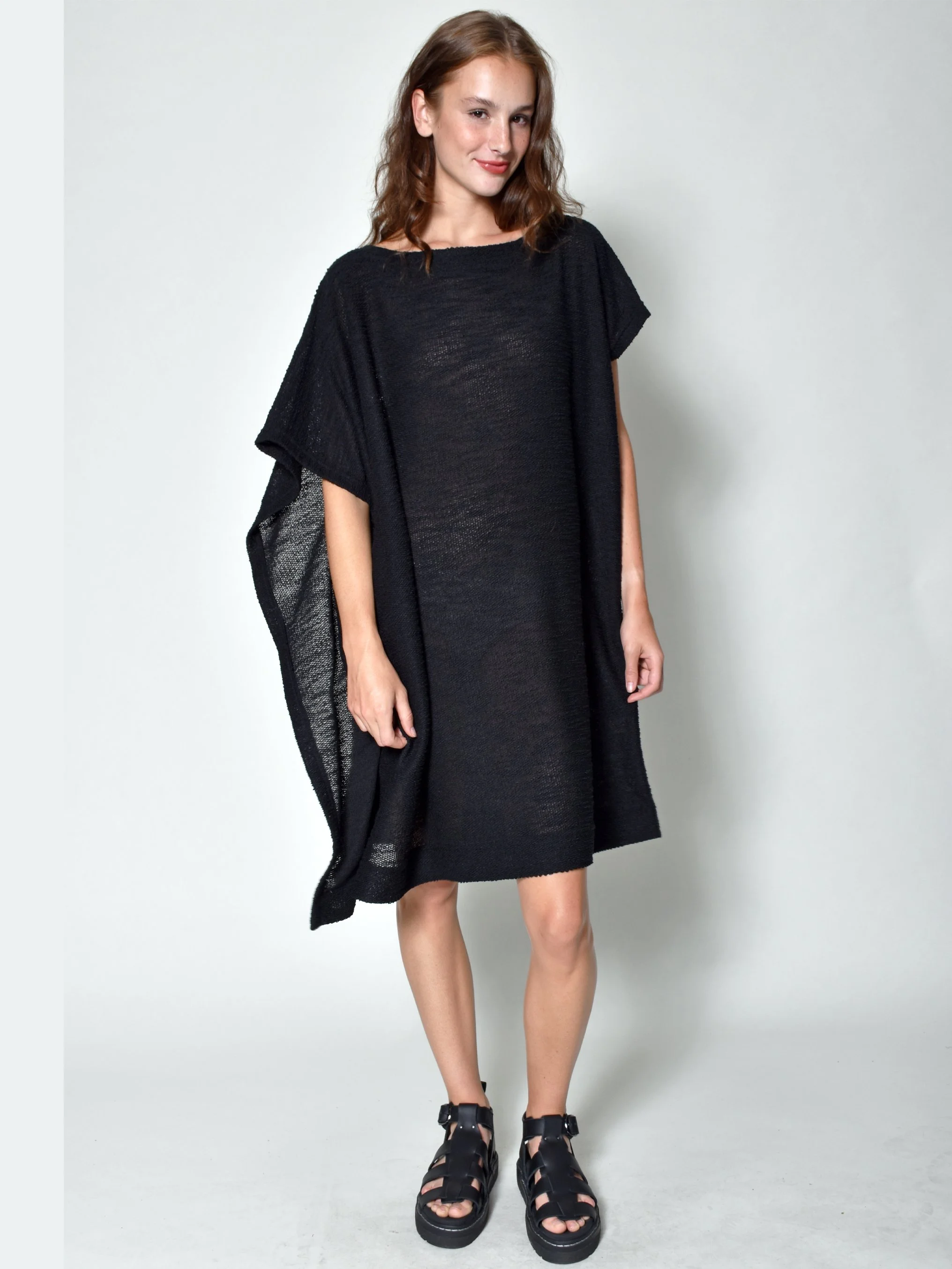 ASYM DRAPPED SLEEVE SLUB KNIT DRESS