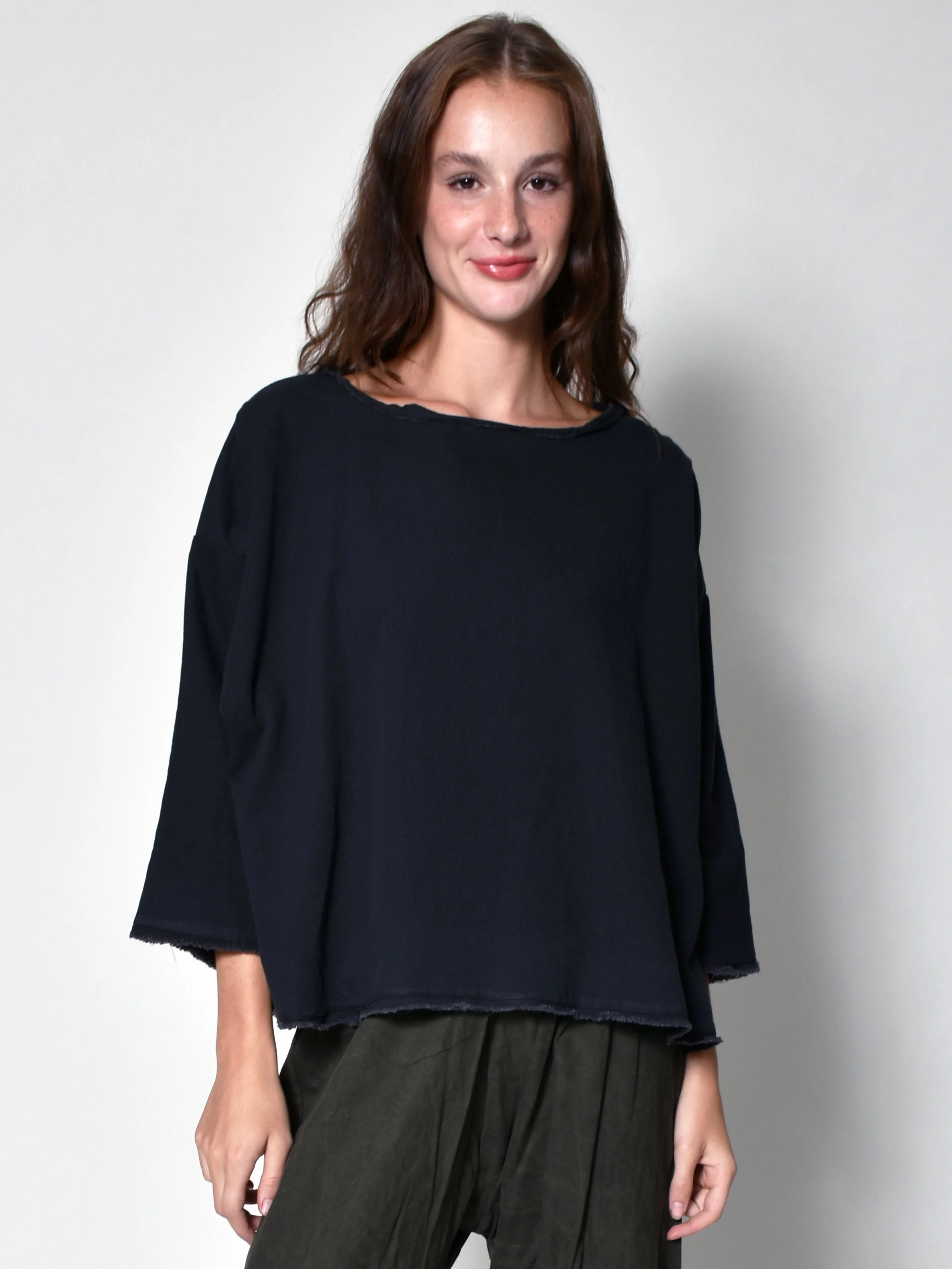 RAW HEM TWILL BATWING TOP