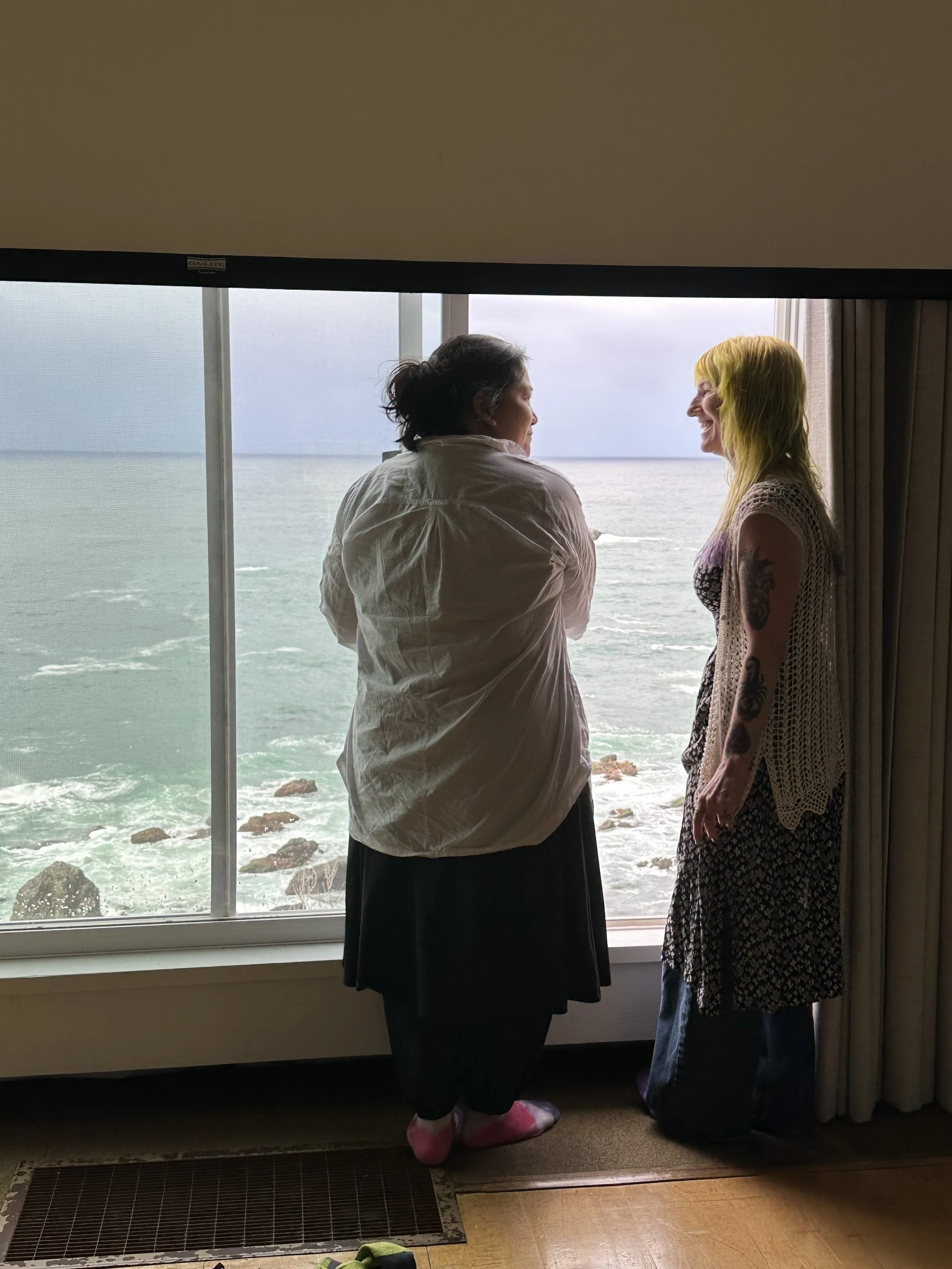 reiki teacher diane domondon and a student at esalen