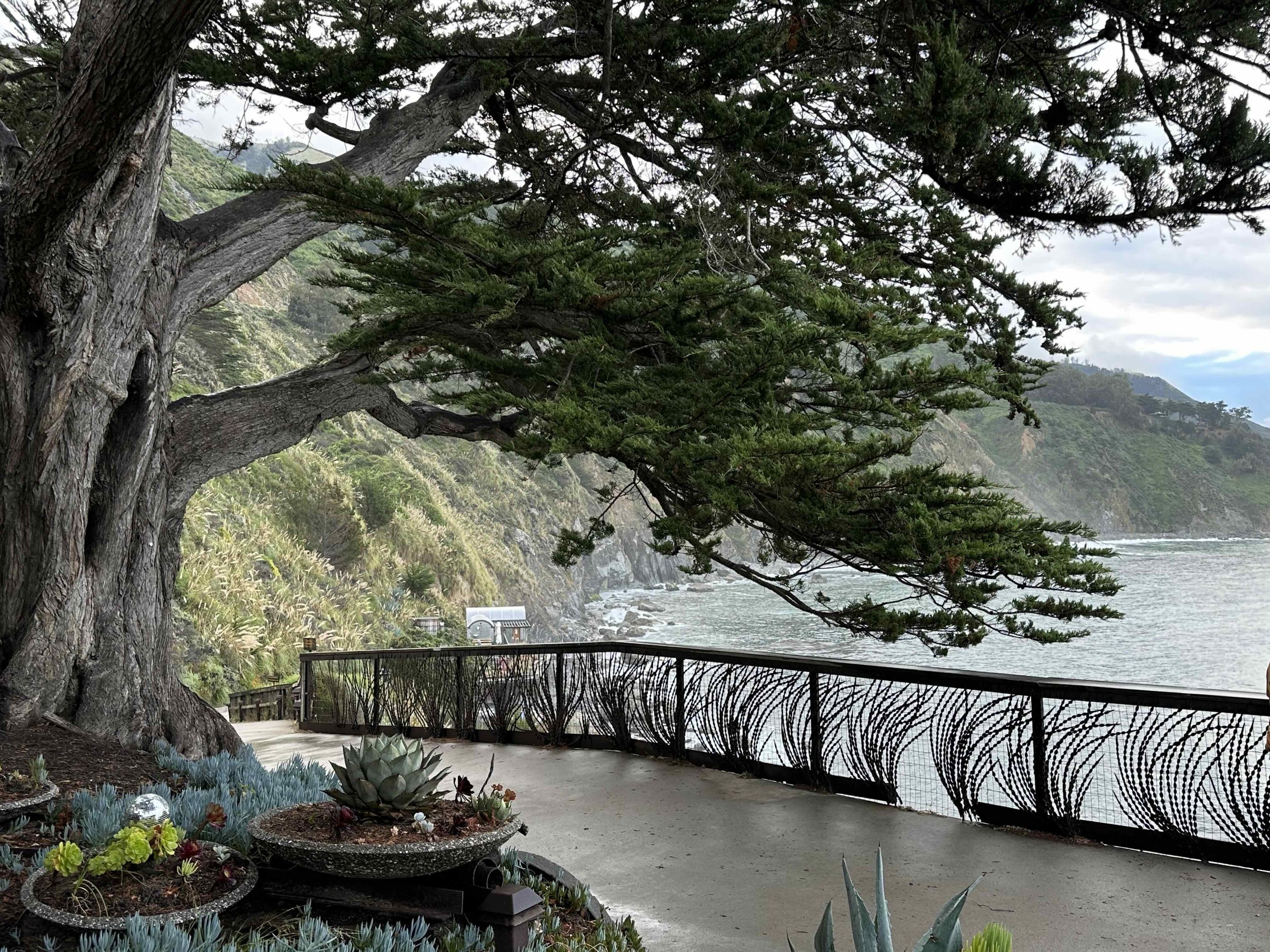 the view of the esalen bath house from the dining hall