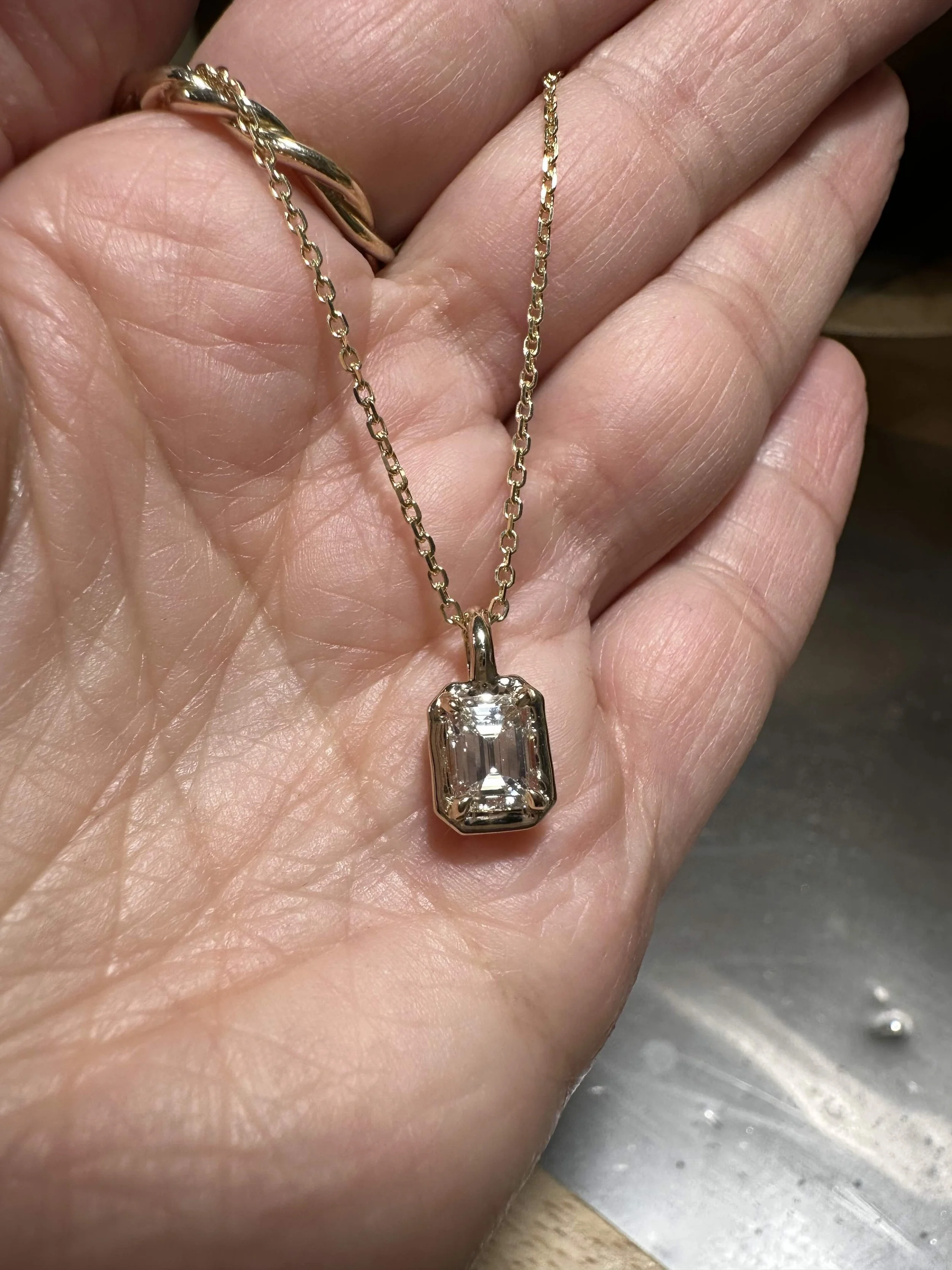 Custom reclaimed diamond wedding necklace