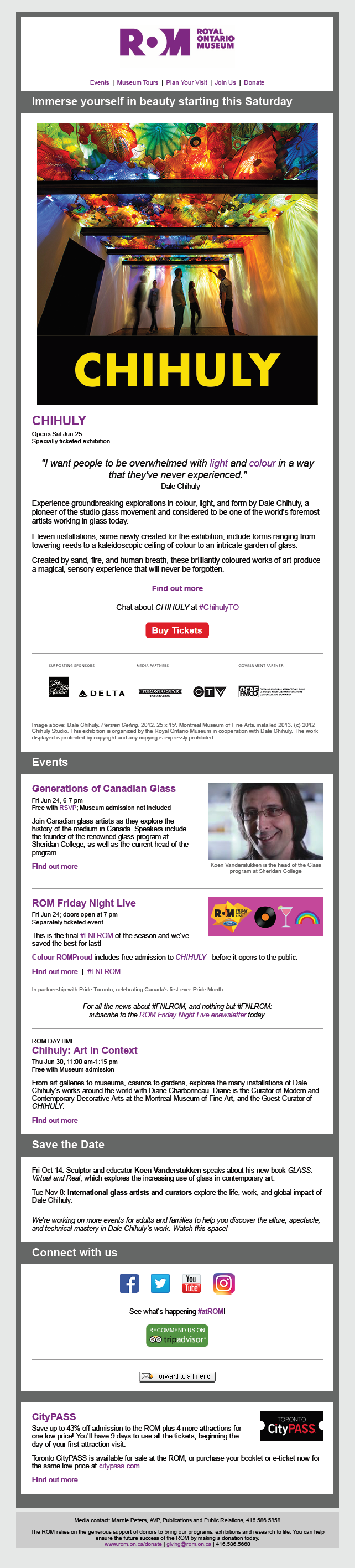 This newsletter is themed to one exhibition and the events related to it. The challenge is often ensuring that all activities are sufficiently confirmed to be announced to the public, when they may not be happening for another several months. The be