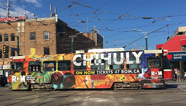Streetcar advertising the Royal Ontario Museum’s CHIHULY exhibition in Toronto.