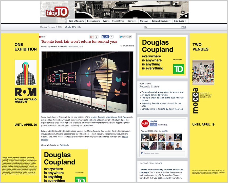 Takeover of the BlogTO homepage, 2016