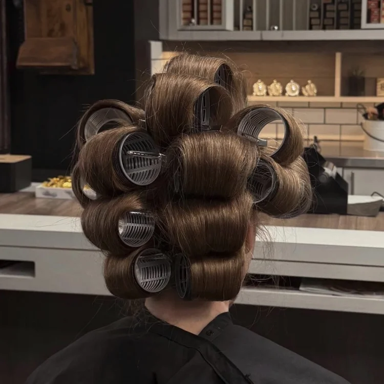 Roller set styling in progress