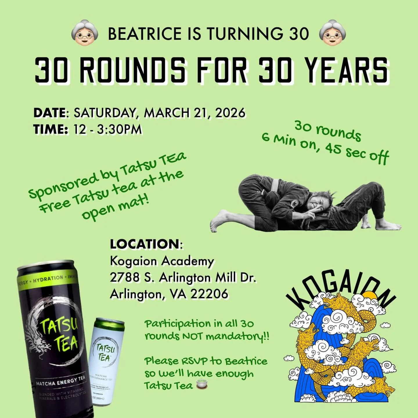 This March I am turning 30 and for the first time since 2020, Pans is not on my birthday. I thought the best way to celebrate would be to train a disgusting amount of rounds with as many people as possible. If you are a part of @dmvwomensbjj or @koga