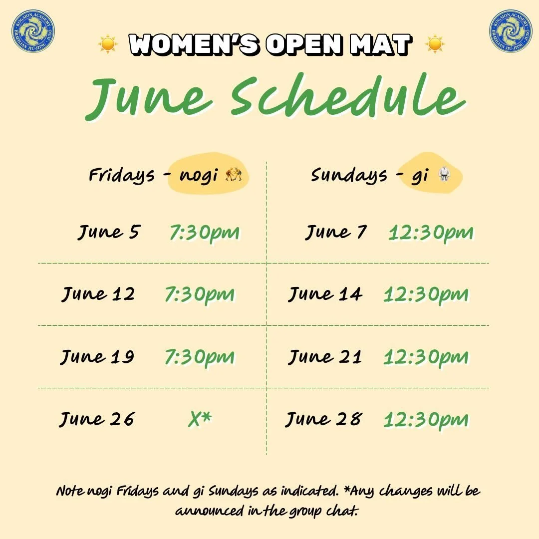 June schedule. Nogi Fridays are back!