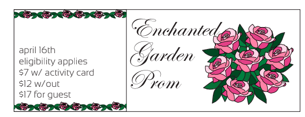  Enchanted Garden themed prom ticket. 