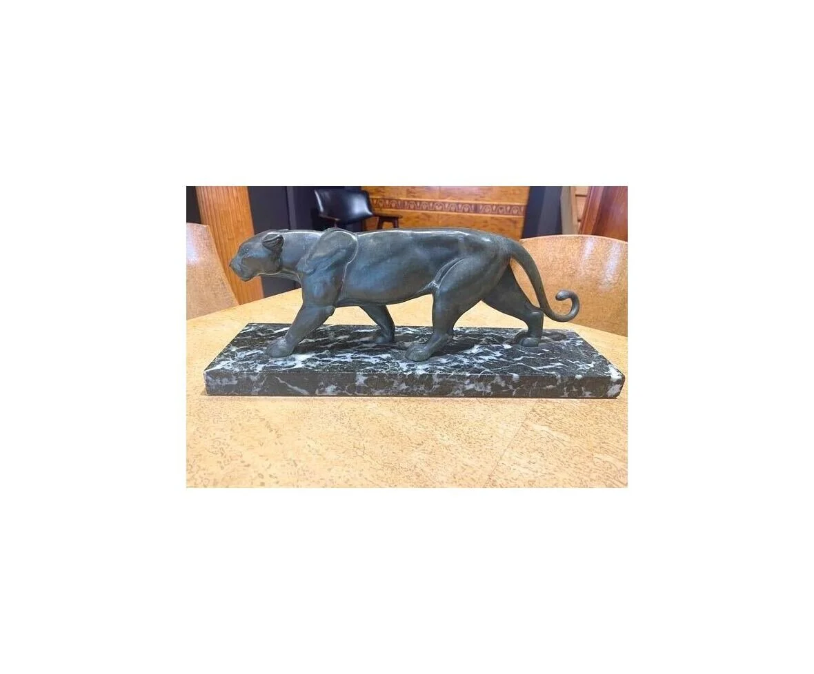 Bronze Art Deco Panther on Marble Base DA05 