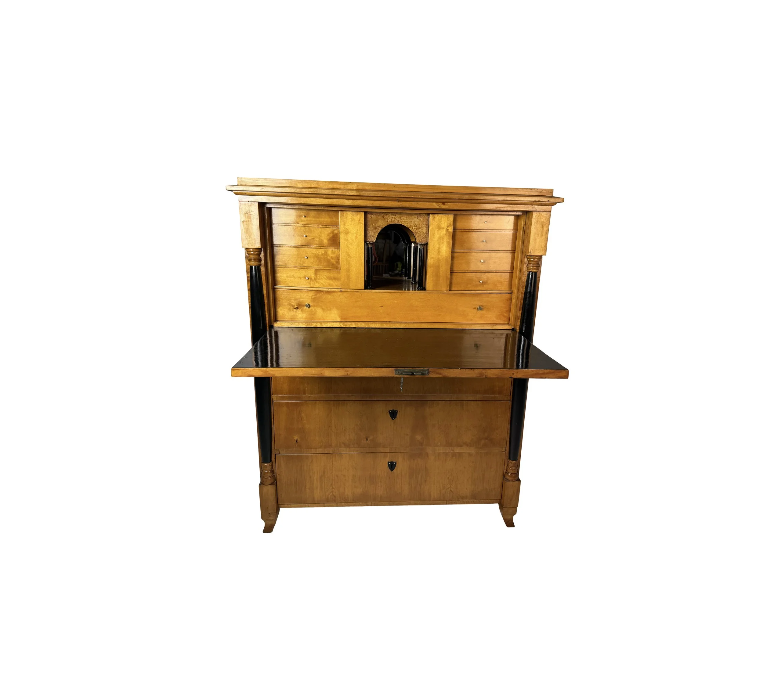 Biedermeier Flame Birch Secretaire B342