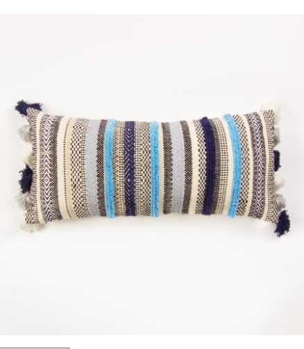 Handwoven Striped Accent Pillow (Available in Blue, Coral)