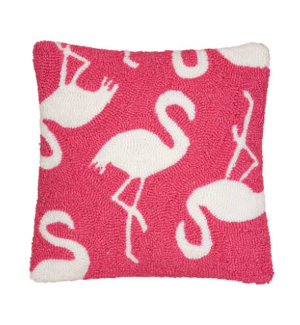 Beachy Flamingo Hooked Pillow