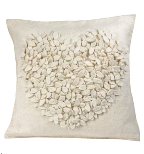 Hand Felted Wool Pillow Cover - Cream Heart on Cream