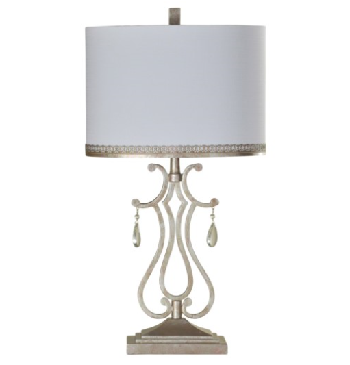 Crystal Crest Metal Table Lamp with Crystal Pendant Accents