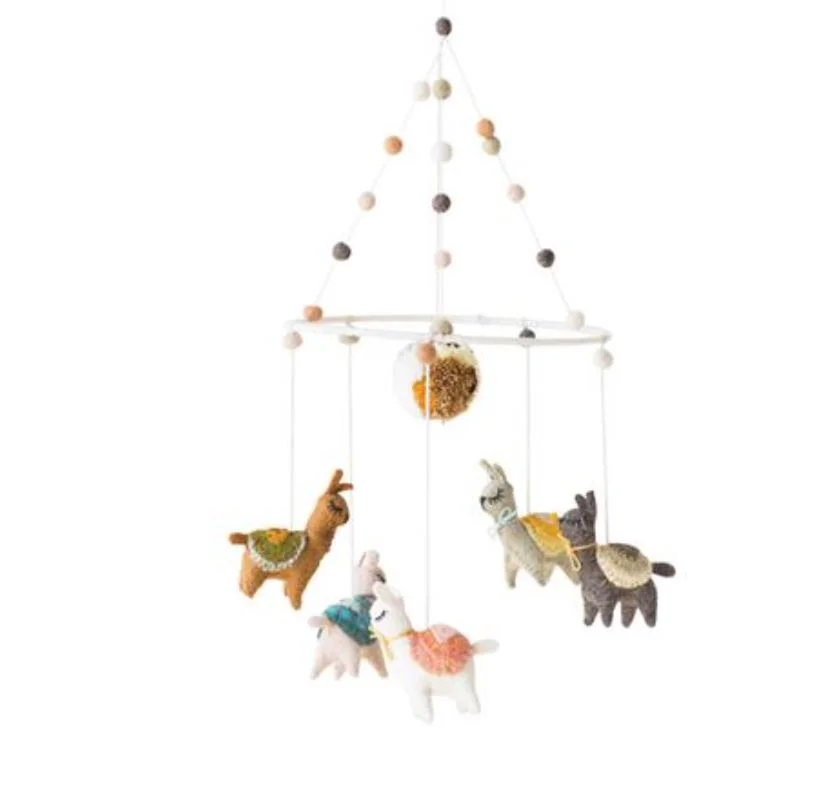 9" Round x 29"H Wool Felt Llama Mobile