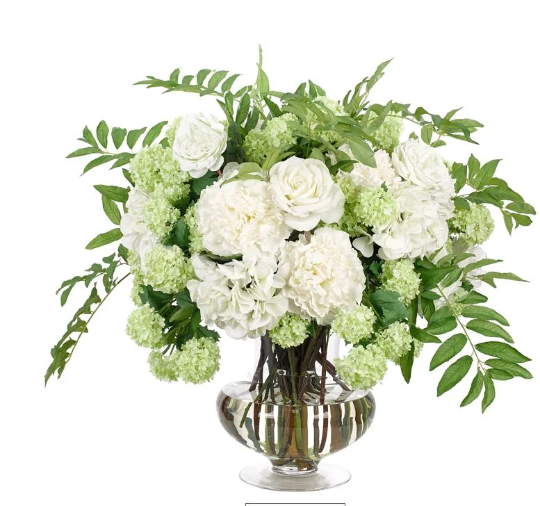 Rose &amp; Hydrangea in Glass Urn