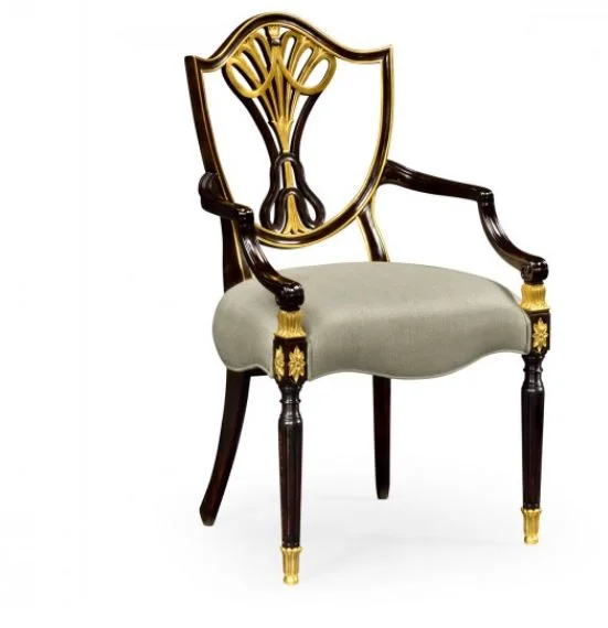 Sheraton Dining Armchair with Shield Back in Painted Black & Gilded Details
