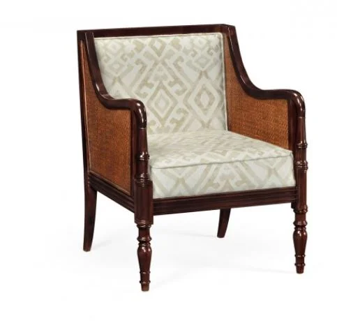 Bergere Brown Rattan Matte Sides and Back Occasional Chair