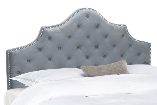 Grey Tufted Headboard - Silver Nail Head