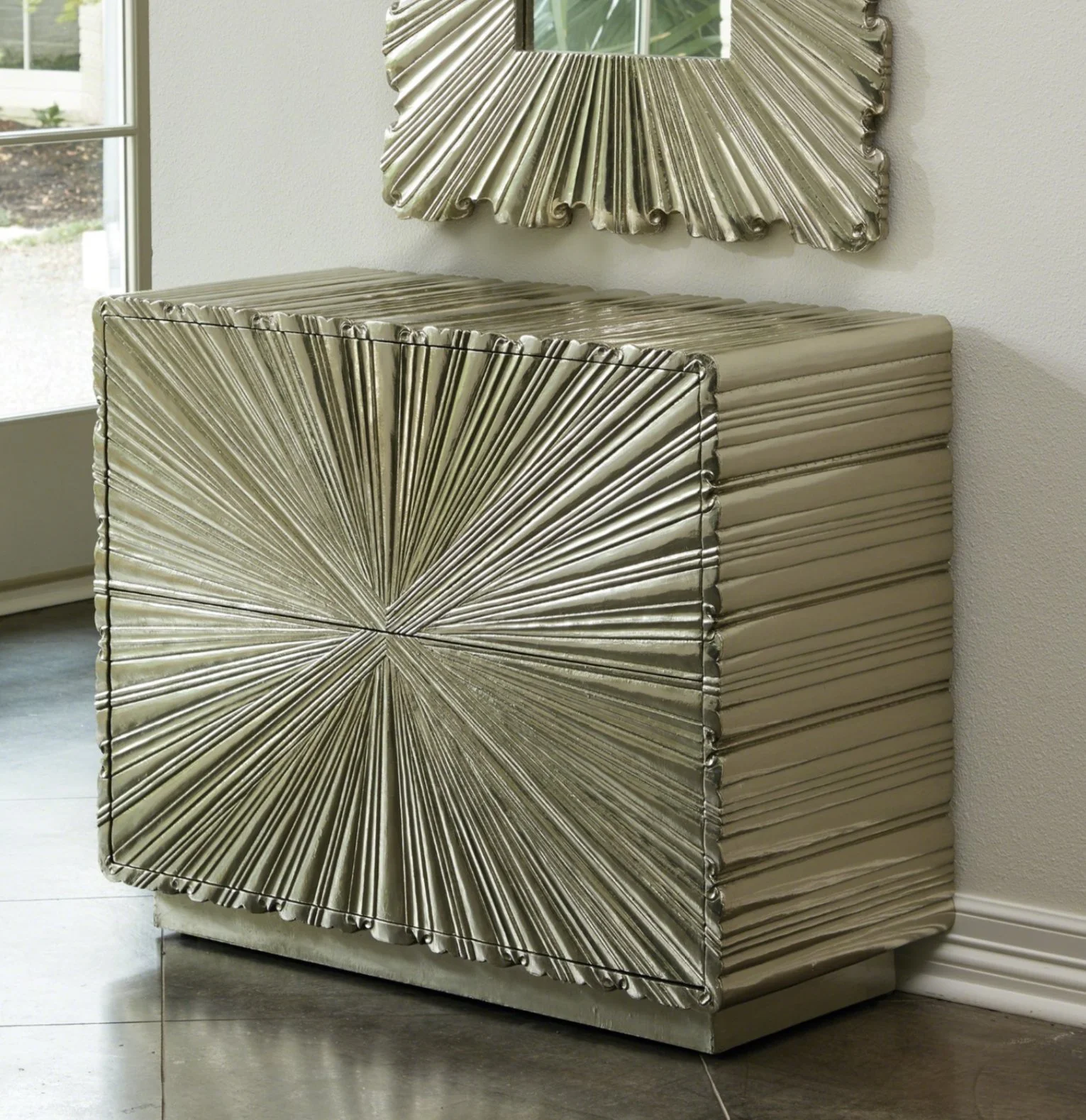 LINEN FOLD 2 DRAWER CHEST-SILVER